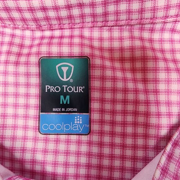 Pro Tour Coolplay Mens Golf Shirt Medium Pink gingham1 - Picture 5 of 9